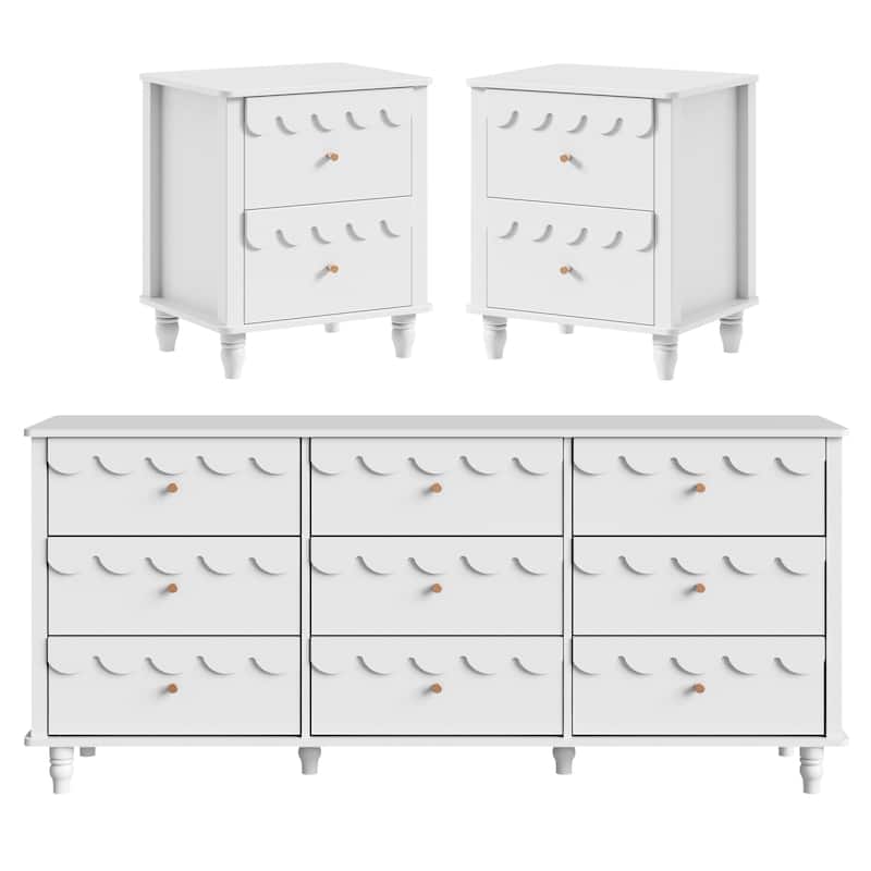 Princess Storage Set 9-Drawer Lace Dresser with Nightstand