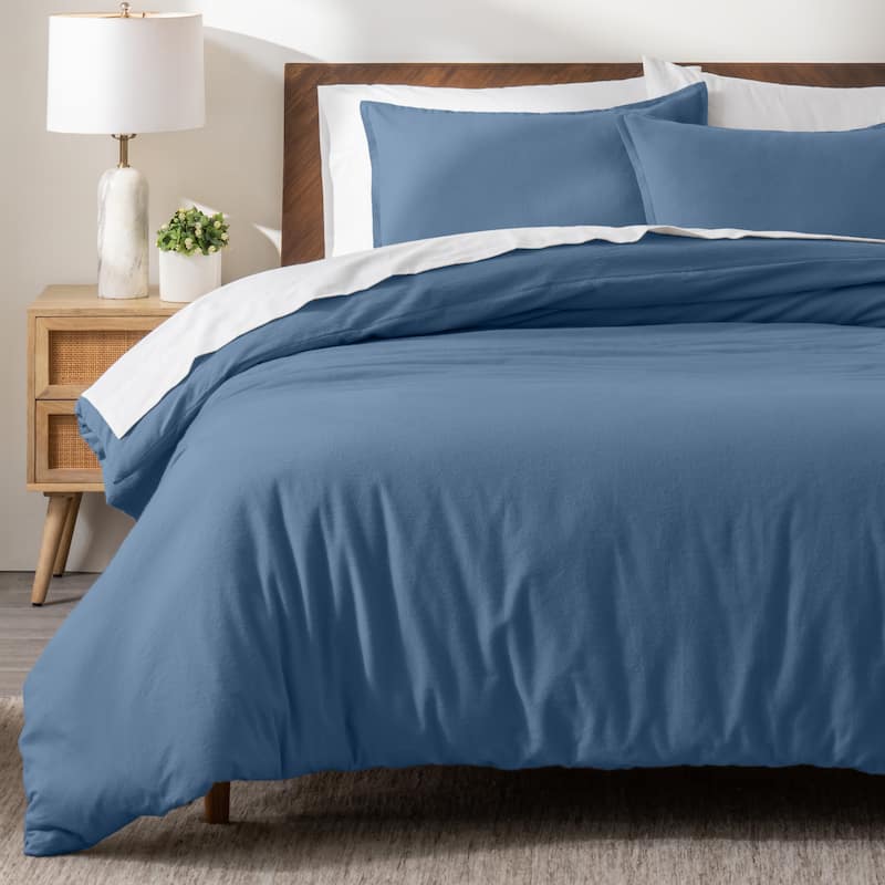 Bare Home Cotton Flannel Duvet Cover and Sham Set - Coronet Blue - Twin