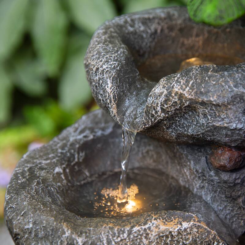 Glitzhome 23.5"H 4-Tiered Flamingo Polyresin Stone Outdoor Fountain with Lights