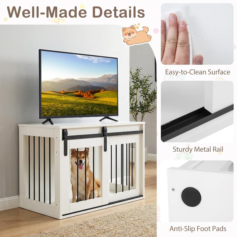 Gymax Dog Crate Furniture 31.5'' Heavy Duty Dog Kennel w/Sliding Barn