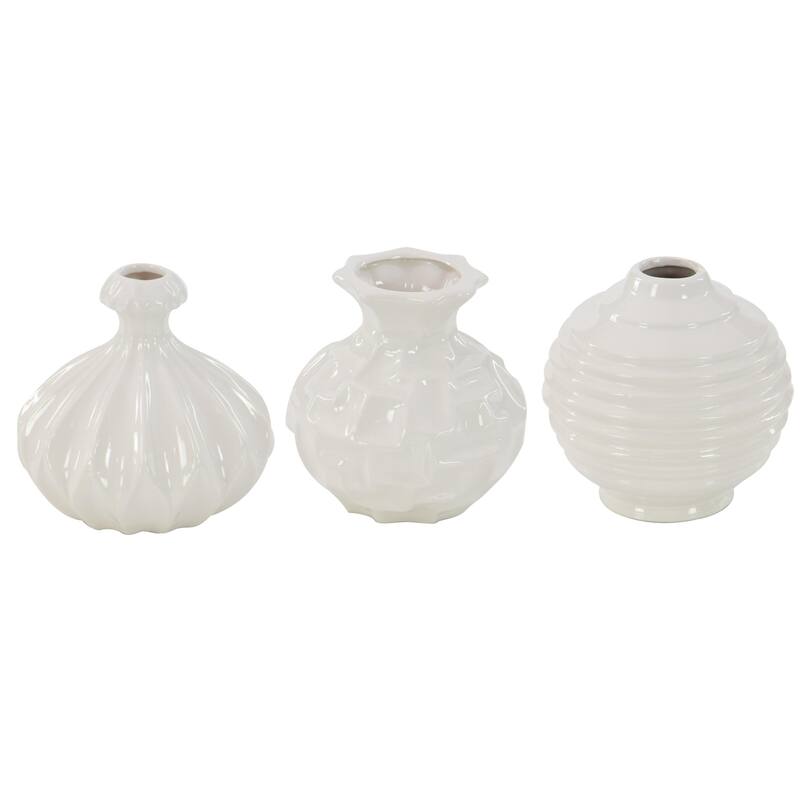 Ceramic Decorative Vase with Varying Patterns - Set of 3 Gold, Blue, White, Cream - Roche River Decor - White