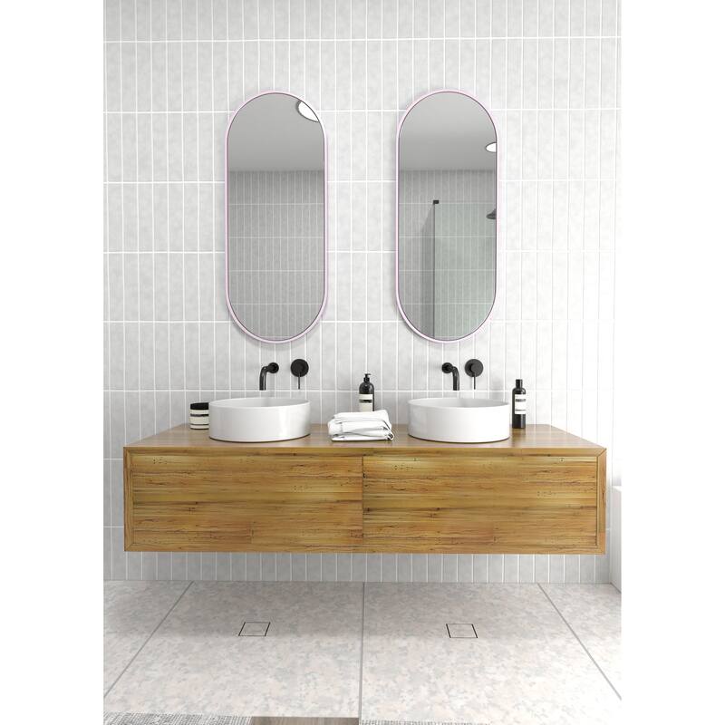 Glass Warehouse 40 in. H x 16 in. W Pill Shape Stainless Steel Framed Mirror
