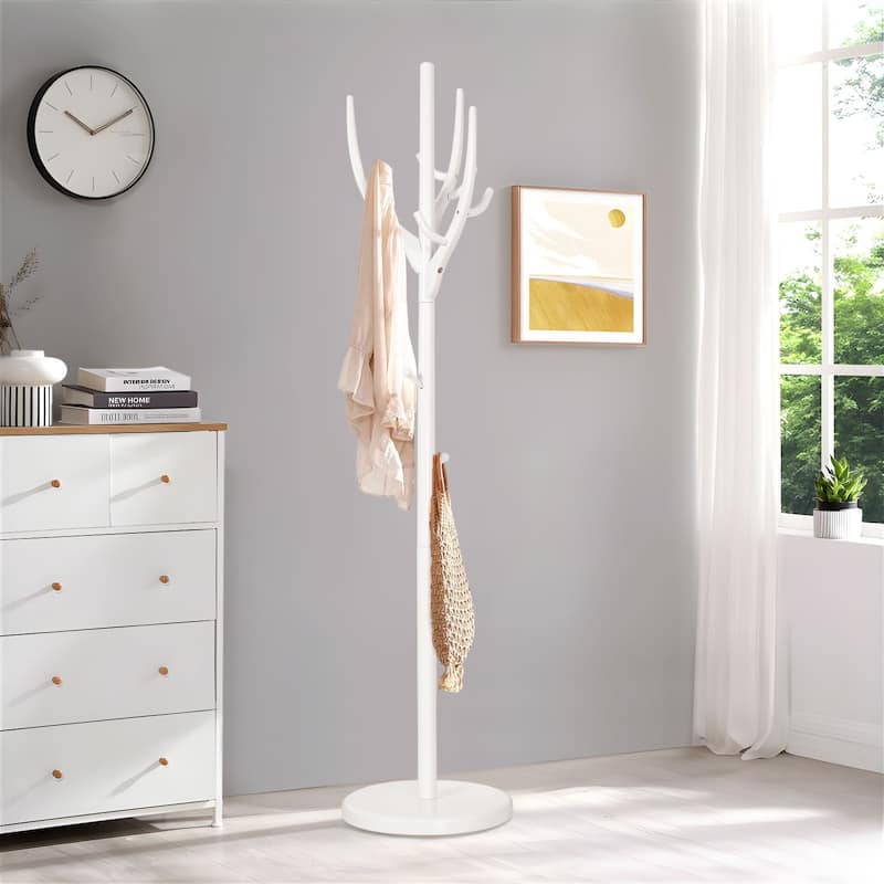 Adjustable Tree-branch Coat Rack Freestanding, Rubberwood Coat Tree - 16.54"Dia. x 71.65"H