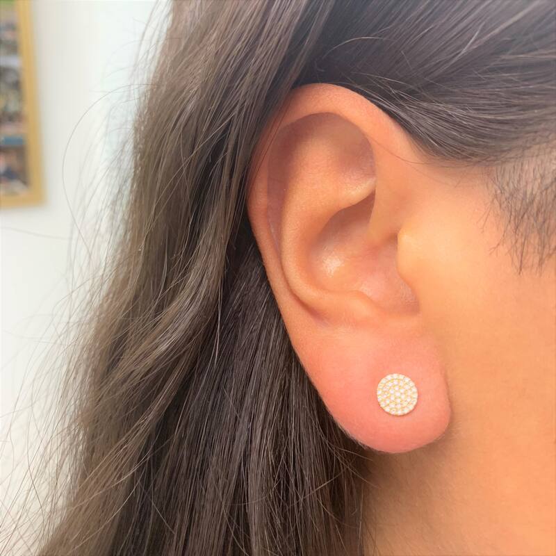 Joelle Collection Round Diamond Stud Earrings - 14K Gold 1/5 CTTW Round Pave Disc Diamond Studs