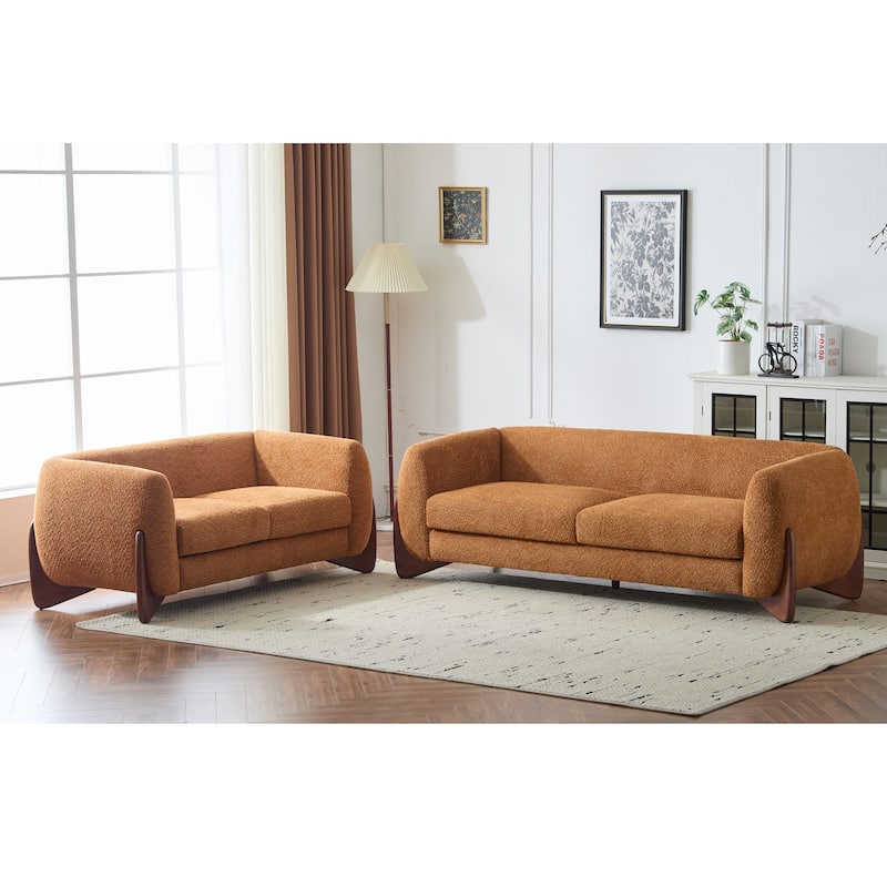 Arion Upholstered Boucle 2-Piece Living Room Sofa Set by Christopher Knight Home - Caramel