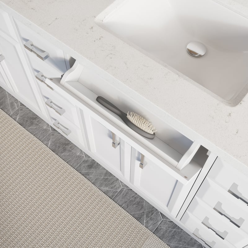 Calumet 75-in Solid Hardwood Bathroom Vanity with Engineered Stone Countertop