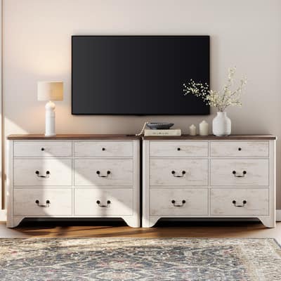 WAMPAT Farmhouse Dresser TV Stand with 12 Drawers for TVs up to 90 Inch, 94.5" W Wood Entertainment Center with Storage