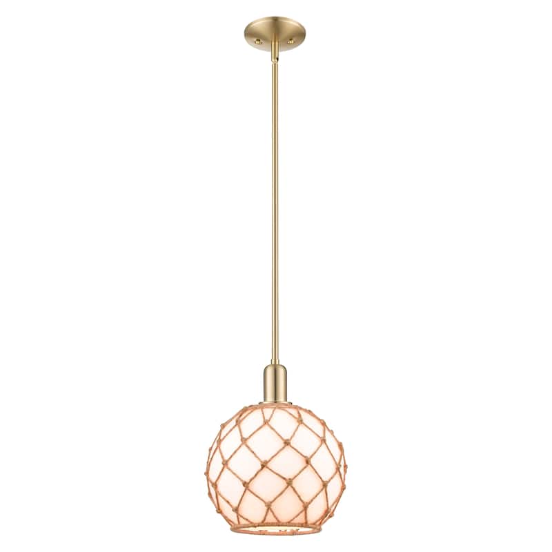 Innovations Lighting Endless Possibilities Arcadia - Farmhouse Rope - 1 Light 10" Stem Hung Mini Pendant - White Glass with Brown Rope/Champagne Bronze