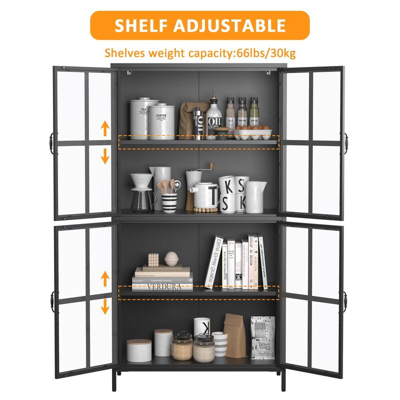 Metal Storage Cabinet with Tempered Glass Doors