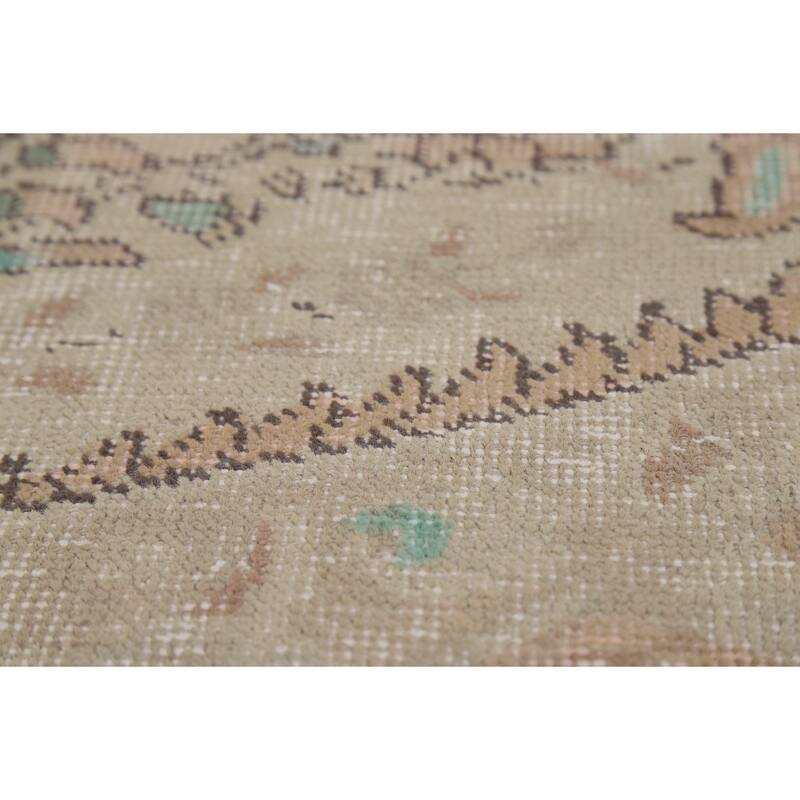 Floral Tabriz Persian Area Rug Beige Handmade Wool Carpet - 7'9"x 11'1"