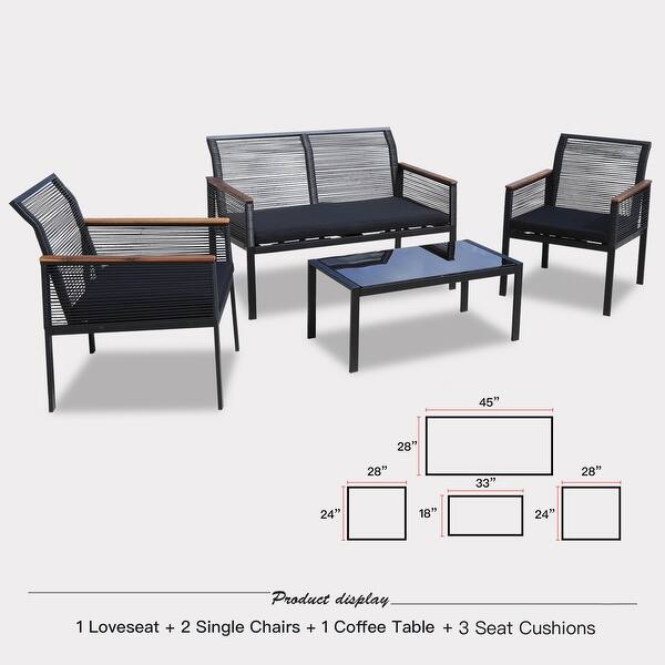 Shop 4 Piece Black Wicker Cord Patio Furniture Sofa Conversation Set Overstock 31707919