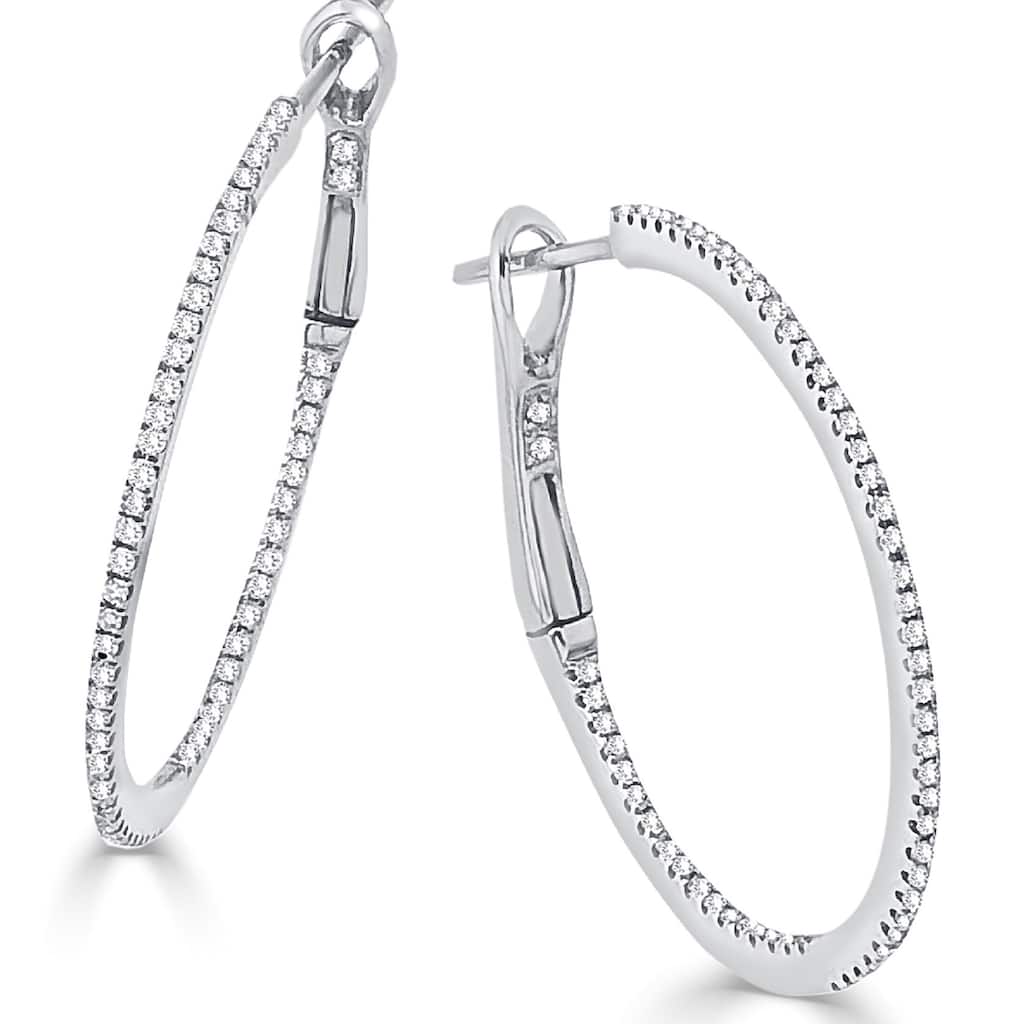 Joelle Collection Inside Out Diamond Round Hoops Earrings 1.25" 14K Gold 1/2ct TDW