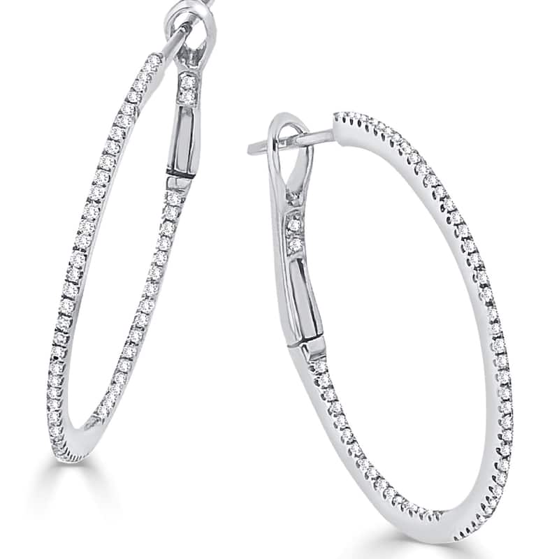Joelle Collection Inside Out Diamond Round Hoops Earrings 1.25" 14K Gold 1/2ct TDW