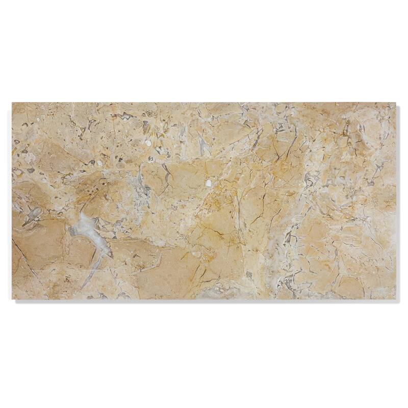 12"×24" Honed Finished Natural Marble Tiles for Floor and Wall, 1 Box 4 PCS - Gold/Beige