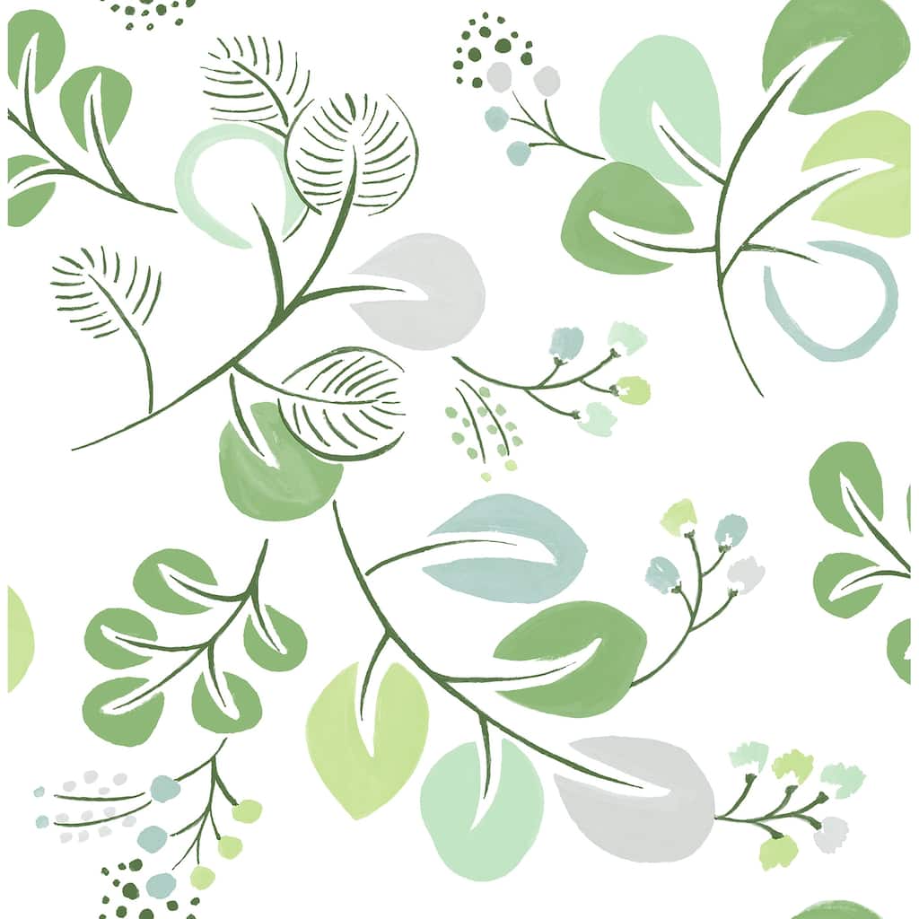 A-Street Prints Jonah Light Green Leaf Trail Wallpaper