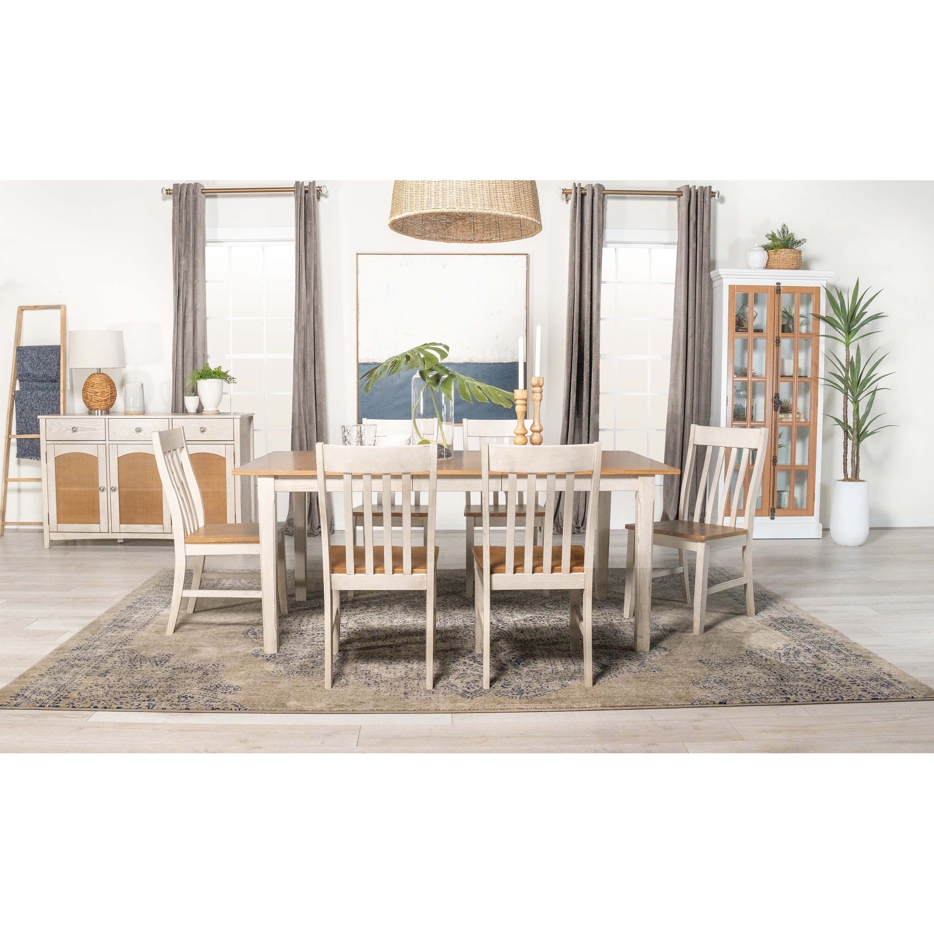 Carlyle Natural and Rustic Off White 7 piece Dining Set