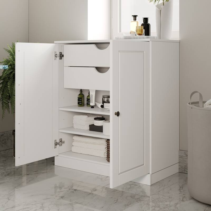 Palace Imports 100% Solid Wood 32" Bathroom Cabinet with Solid Doors, 2-Drawers and Adjustable Shelves - White