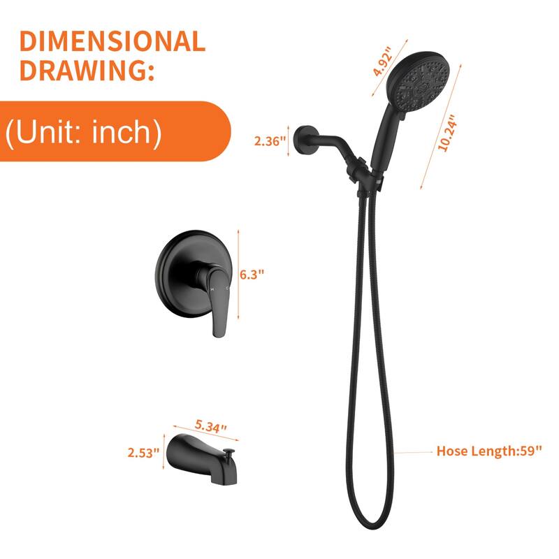 Modland Pressure Balance Shower Faucet Set 10-Setting Handheld Spray cUPC Anti-Scald Brass Valve Kit