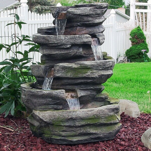 Sunnydaze Lighted Cobblestone Waterfall Fountain with LED Lights - 31-Inch