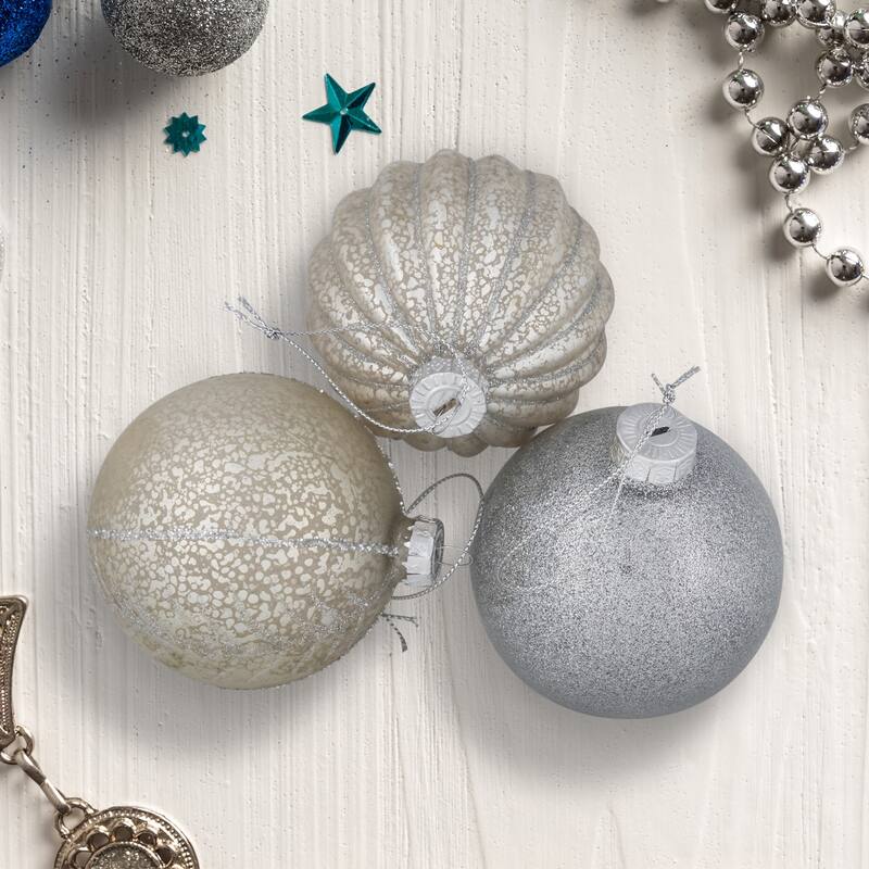 2-Finish Glass Ball Christmas Ornaments - 3" (80mm) - Gold and Silver - 9ct