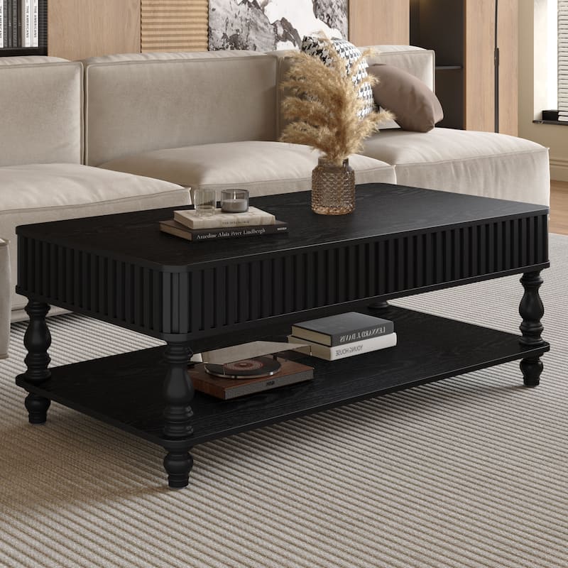 Roomfitters 47" Lift Top Coffee Table, Solid Wood Fluted Center Table with Roman Legs & Hidden Storage