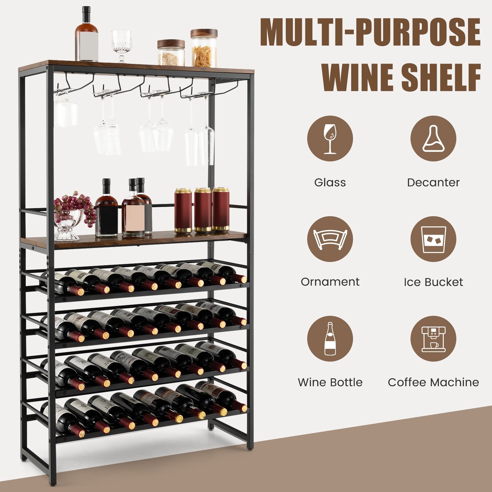 Freestanding Wine Bakers Rack with 4 Tier Wine Storage and 4 Rows of Stemware Racks On Sale Bed Bath Beyond 39099810