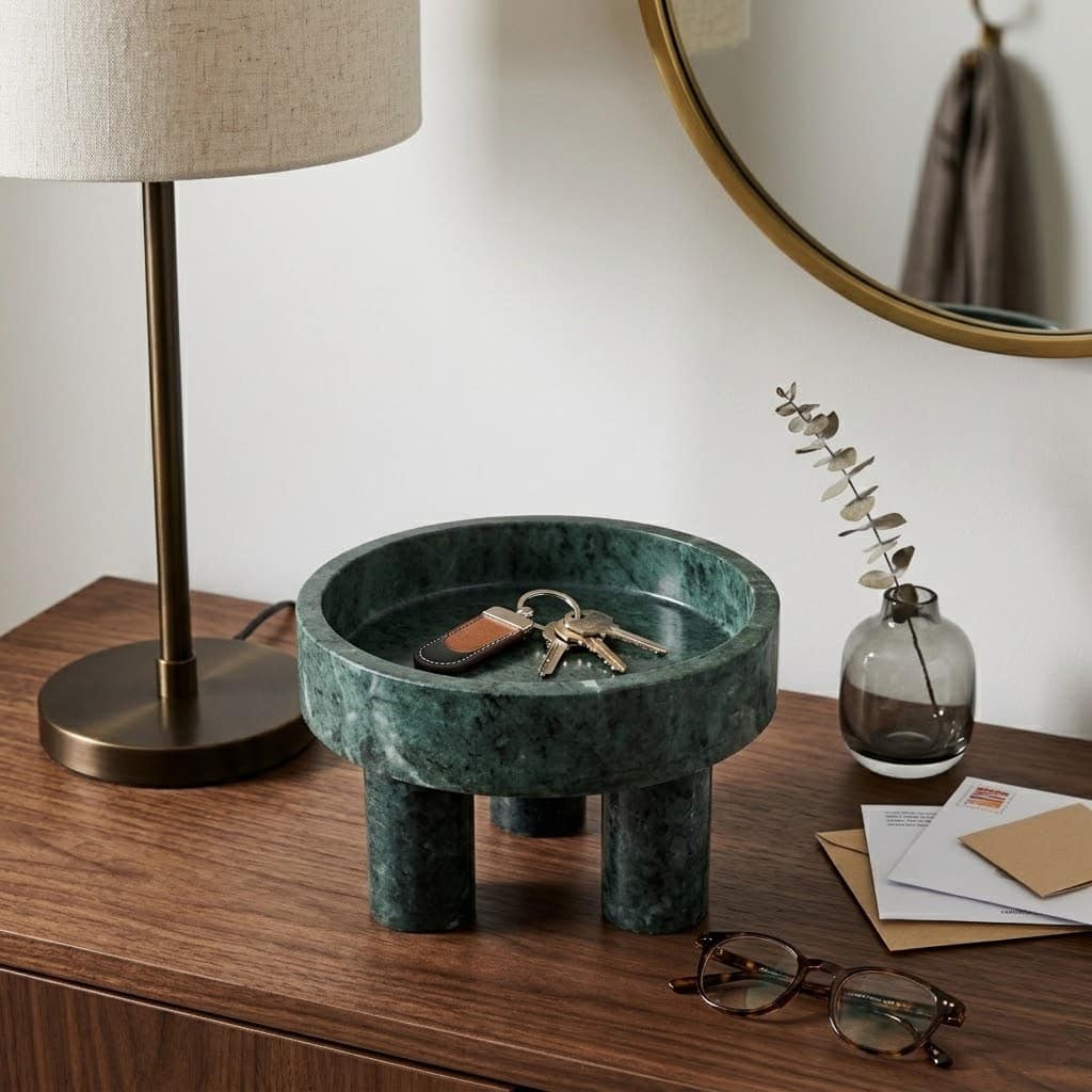 Marble 3-Footed Decorative Bowl - Green, 9" - 9.0"