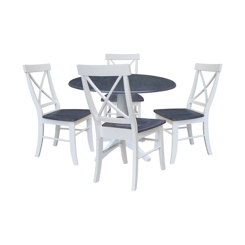 42" Round Top Dual Drop Leaf Pedestal Table with Dining Chairs - 5-Piece