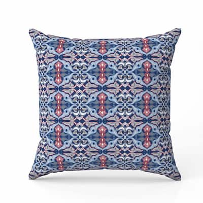 Floral Elegance Faux Suede Reversible Throw Pillow Blue and Red