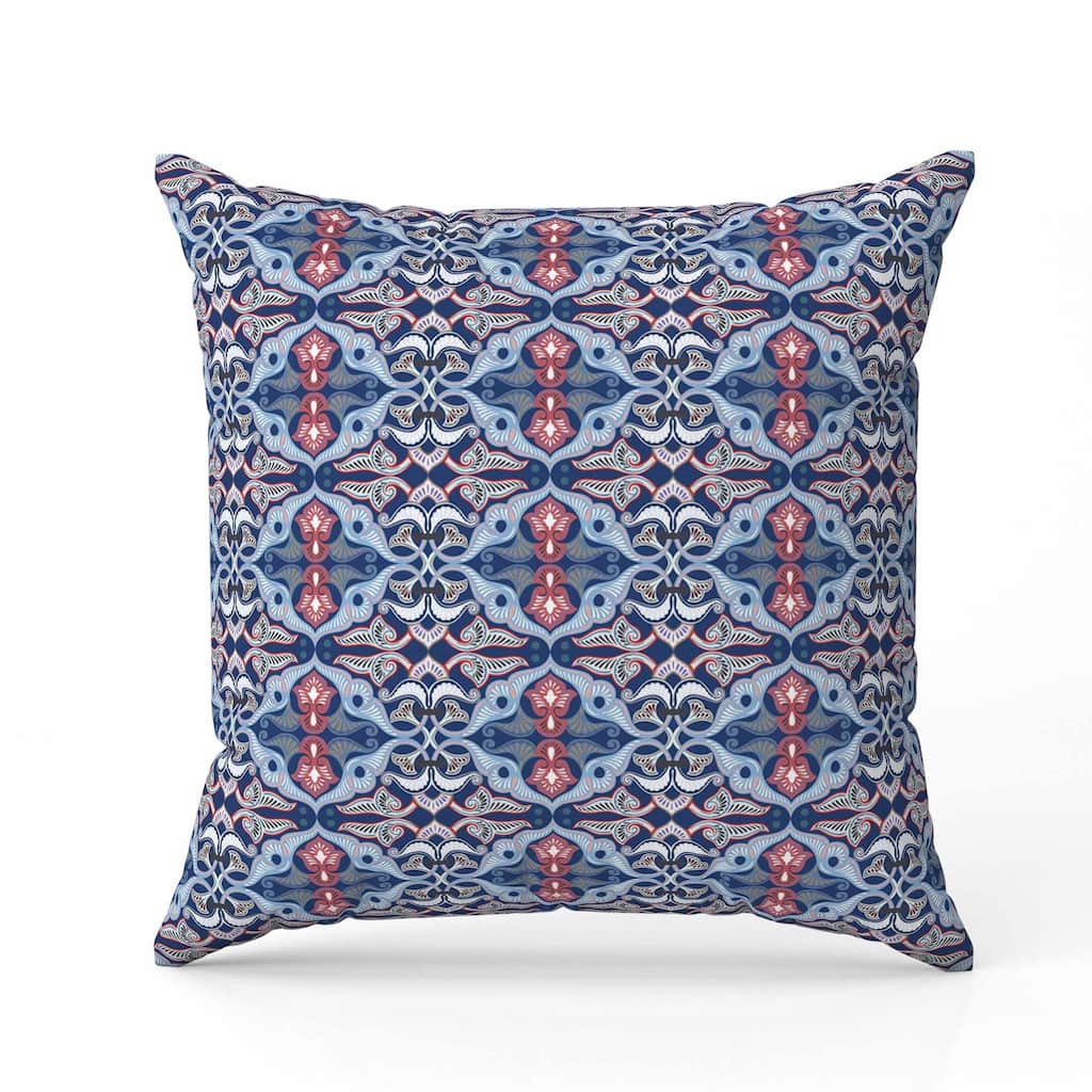 Floral Elegance Indoor/Outdoor Reversible Throw Pillow Blue and Red