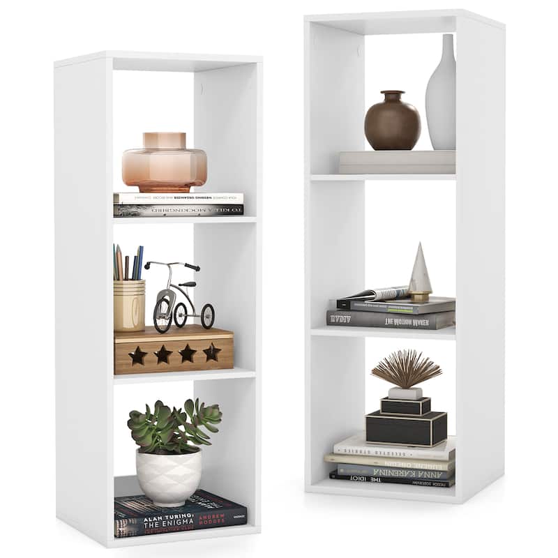 Gymax 3-Cube Bookshelf Modern Vertical Bookcase w/ Back Guardrail & - White
