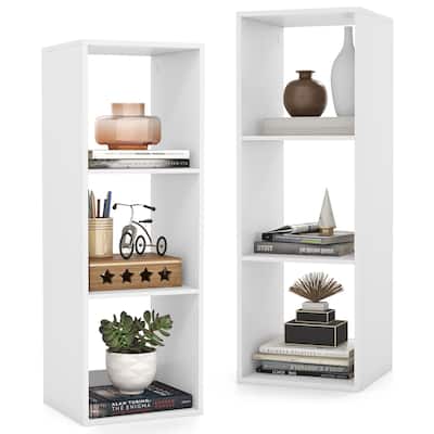Gymax 3-Cube Bookshelf Modern Vertical Bookcase w/ Back Guardrail &