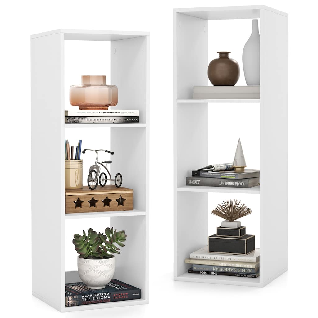 Gymax 3-Cube Bookshelf Modern Vertical Bookcase w/ Back Guardrail &