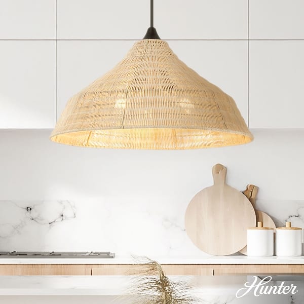slide 2 of 5, Hunter Agoura Boho Rattan Pendant - Kitchen, Bedroom, Living Room, Dining Room, Entry - Transitional, Coastal 24" - 3 Light