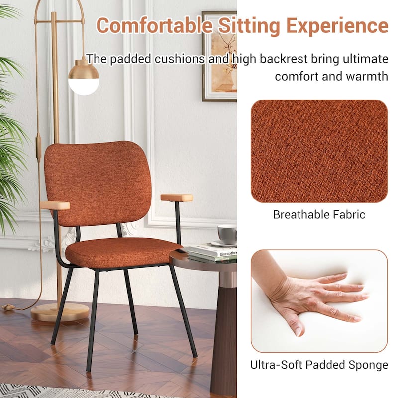 Costway Set of 2 Modern Linen Fabric Dining Chairs Padded Kitchen - See Details