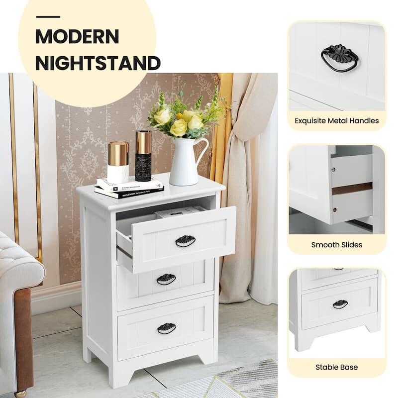 Gymax 2 PCS 3 Drawers Nightstand End Table Bedroom Storage Wood Side
