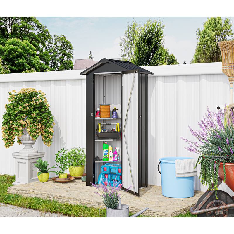 Black Metal Outdoor Garden Shed Storage Locker with Waterproof Roof and UV Protection - 29.52"W x 16.92"D x 69.68”H