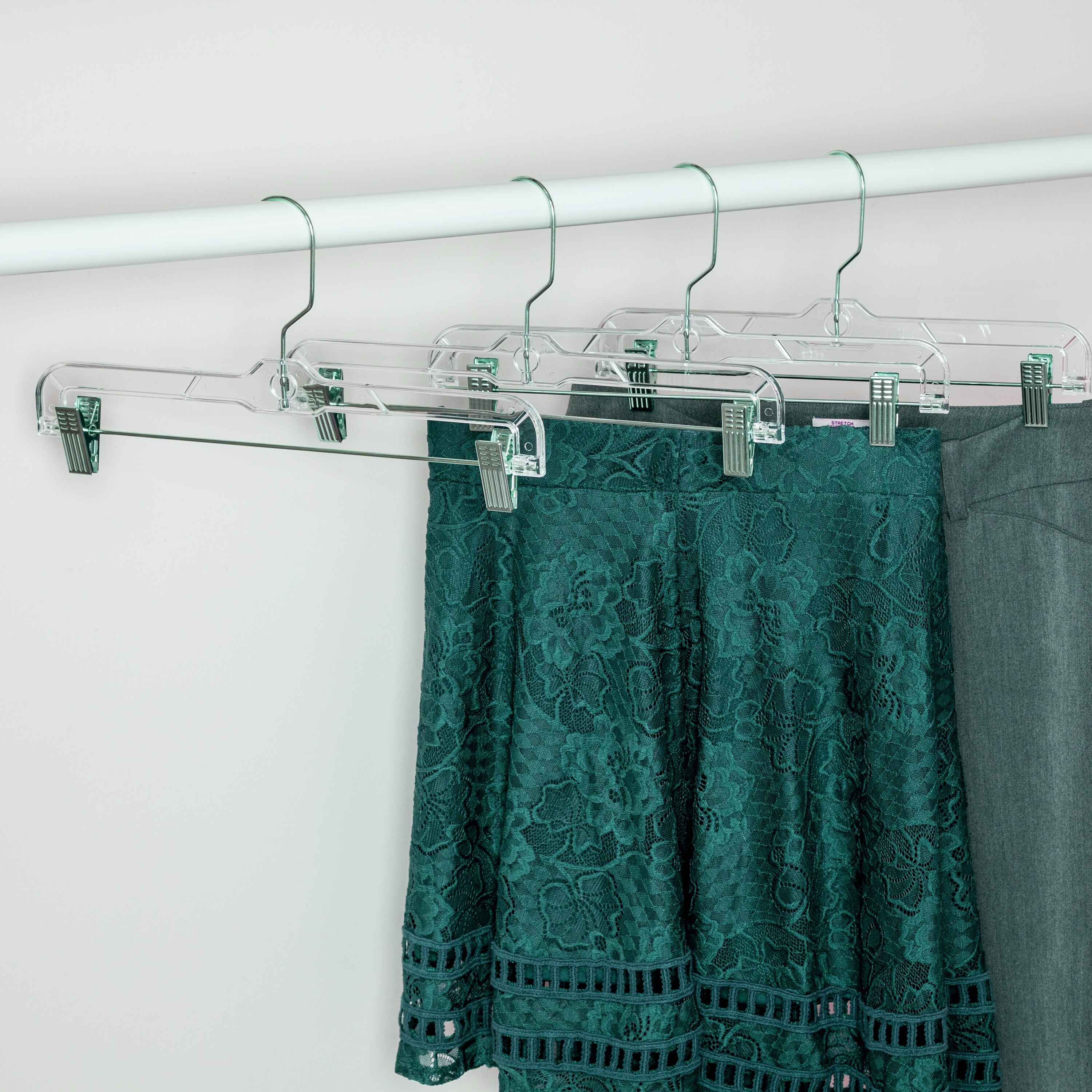 100 Clear 14 inch Skirt-Pant Hangers with Metal Clips