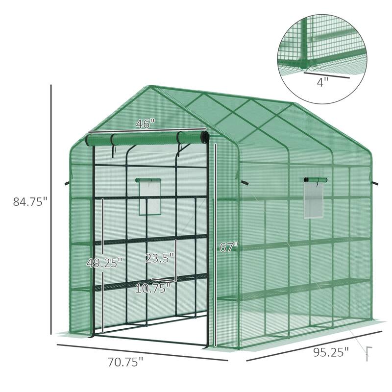Outsunny 8' x 6' x 7' Portable Walk-in Greenhouse, 18 Shelf Hot House, Roll Up Zipper Door, UV protective