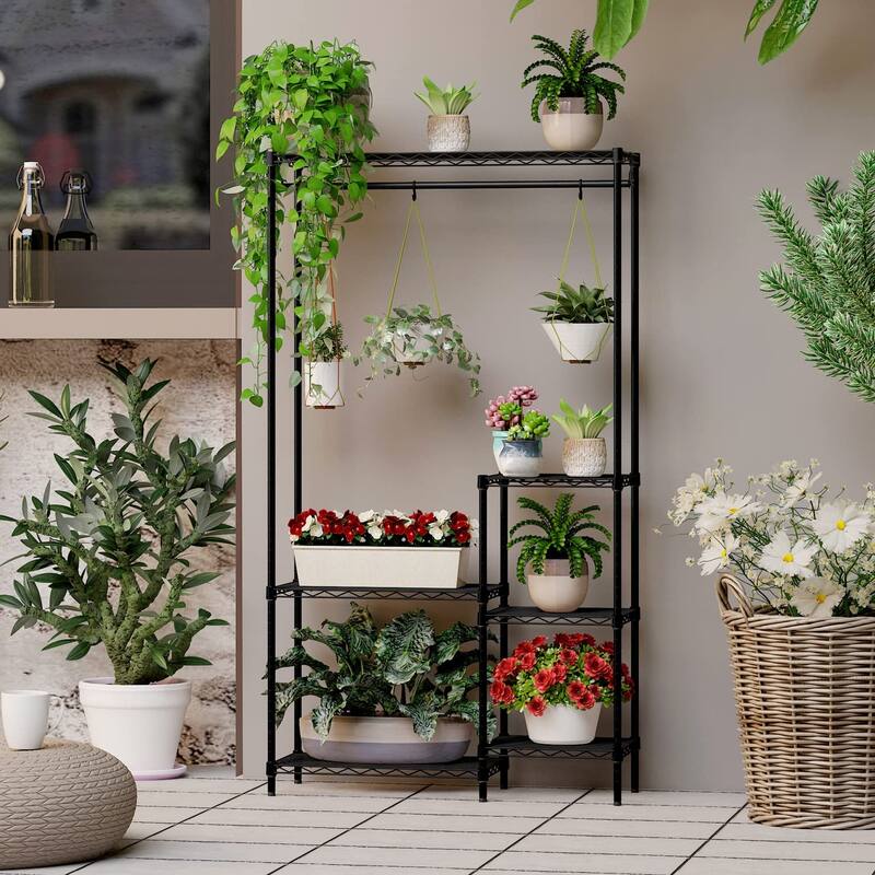 Plant Stands for Indoor Plantsd Outdoor Plant Shelf, 6 Tier 16 Pots Flower Pots Holder Storage Shelf Flower Stands W/ hanger rod