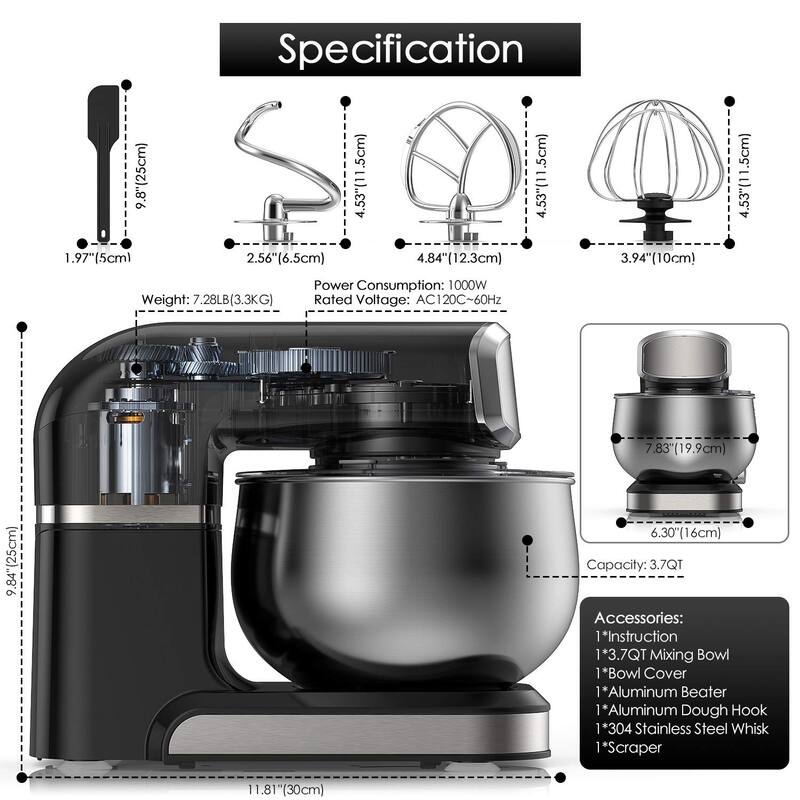 Stand Mixer, Kitchen Electric Food Mixer, with Bowl TiltHead Dough