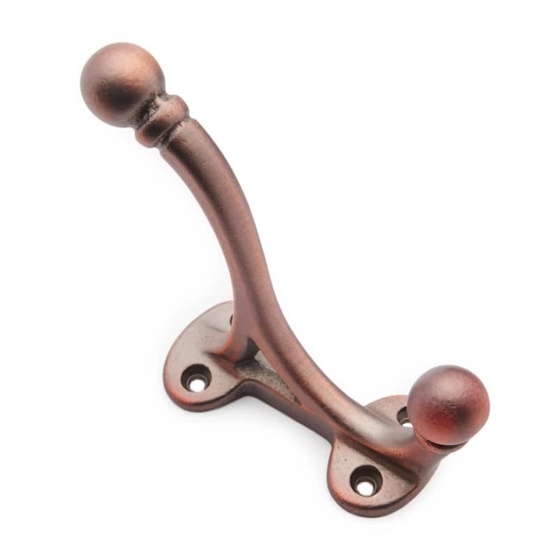 RK International 1-5/16 Inch Wide Double Coat and Hat Hook - Distressed Copper