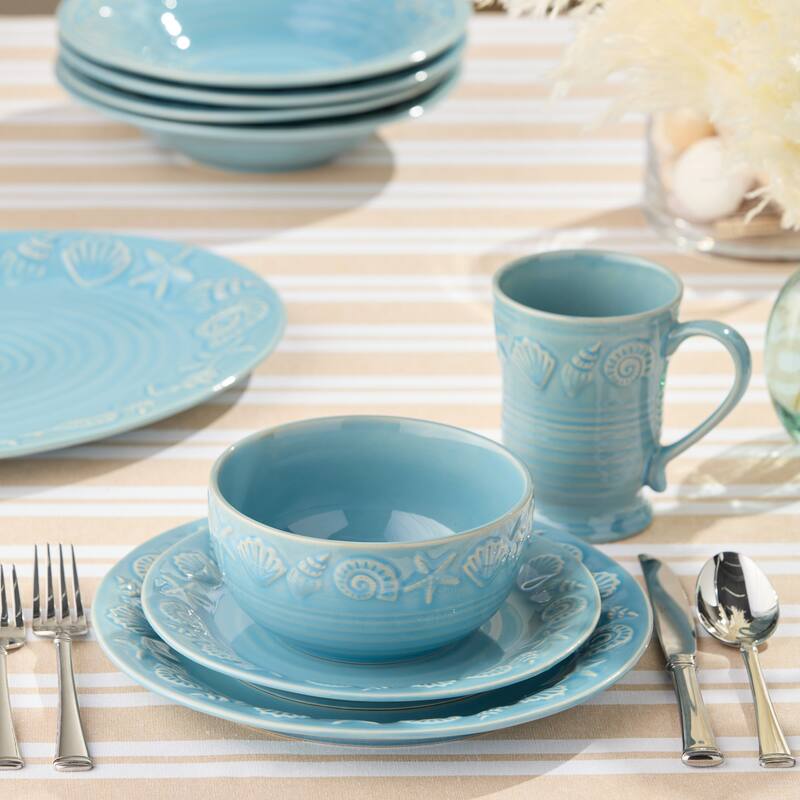 Certified International Coastline Blue 16 Piece Dinnerware Set, Service for 4 - 10.50"L x 10.50"W x 1.13"H