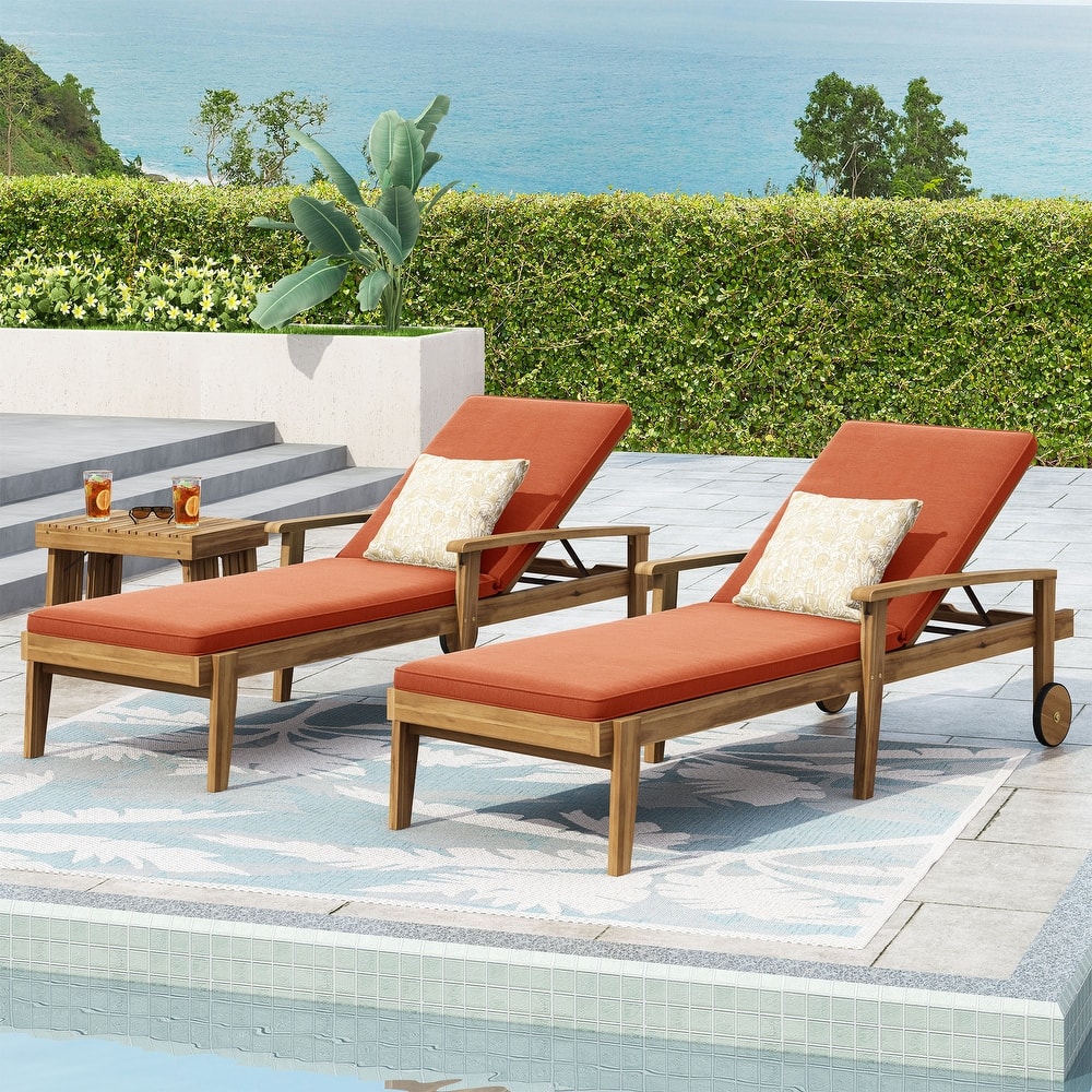 Jason Outdoor Acacia Wood Outdoor Chaise Lounge with Water Resistant Cushion by Christopher Knight Home