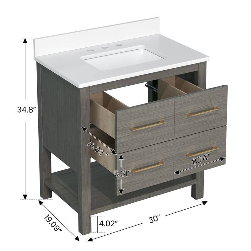 30-Inch Bathroom Vanity with Single Sink – Wood Grain Finish, Space-Saving