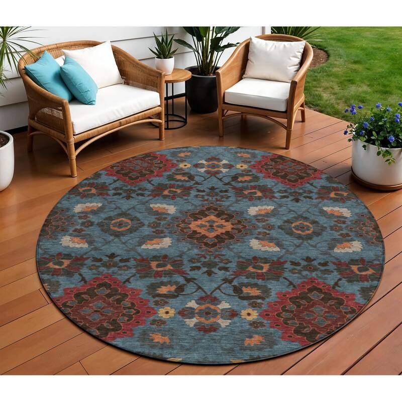 HomeRoots Oriental Traditional Rectangle Outdoor Rug - 8' Round