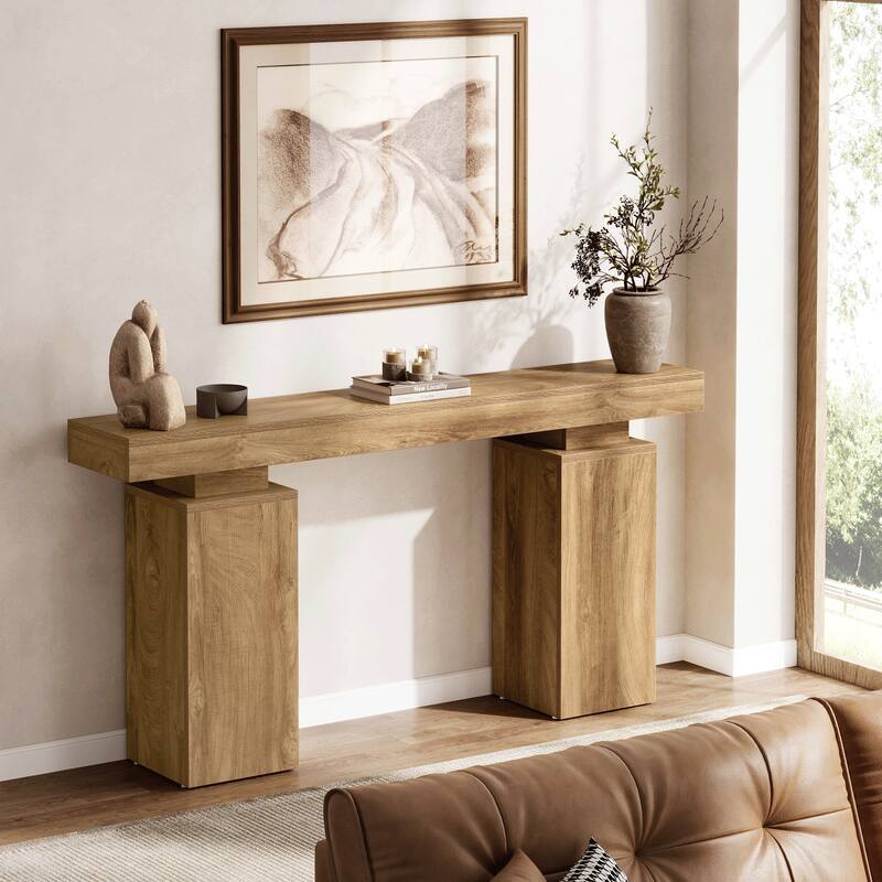 63-Inch Long Console Table, Farmhouse Entryway Table Behind Couch