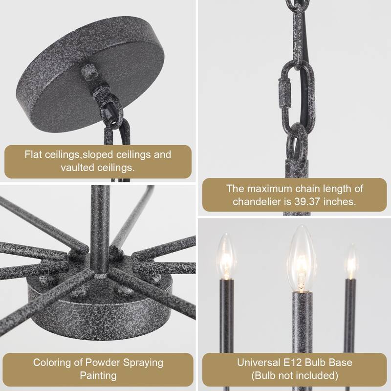 8-Light Farmhouse Traditional Candle Chandelier for Dining Room Bedroom Living Room