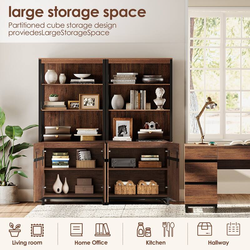 WAMPAT Modern 72" Tall Bookcase with Metal Base and Adjustable Shelves, Library Book Shelf with Storage Cabinet