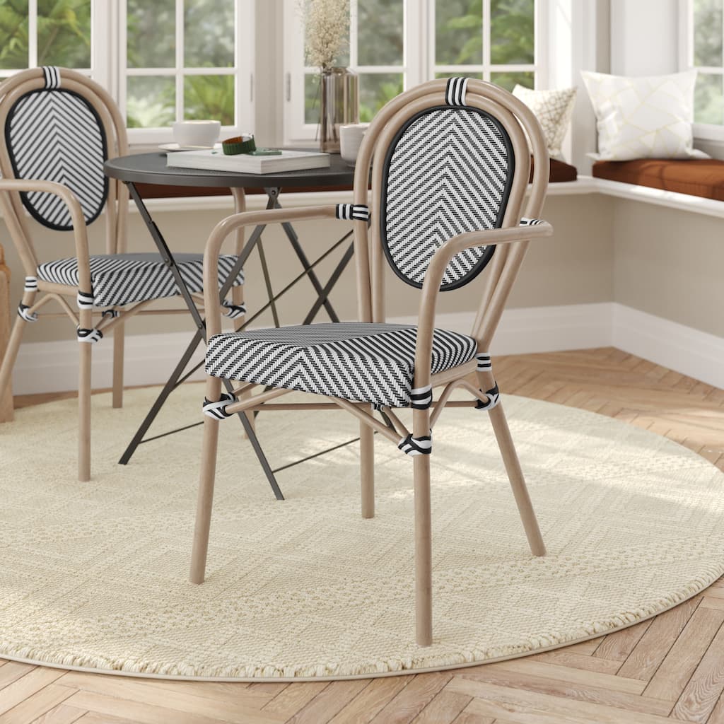 All-Weather Commercial Paris Chair with Arms and metal Frame